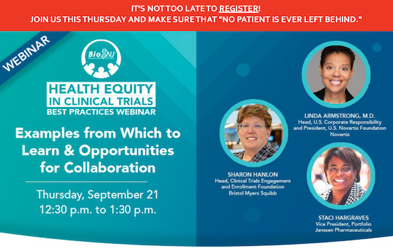 Join BioNJ's webinar on health equity in clinical trials – this Thursday, September 21.