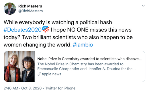 Masters' Message on Nobel Prize in Chemistry