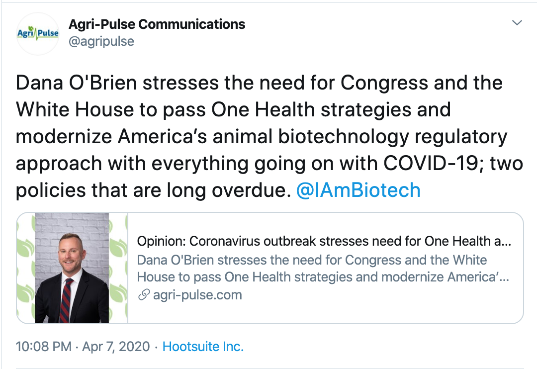 Agri-Pulse tweet on Dana O'Brien's op-ed