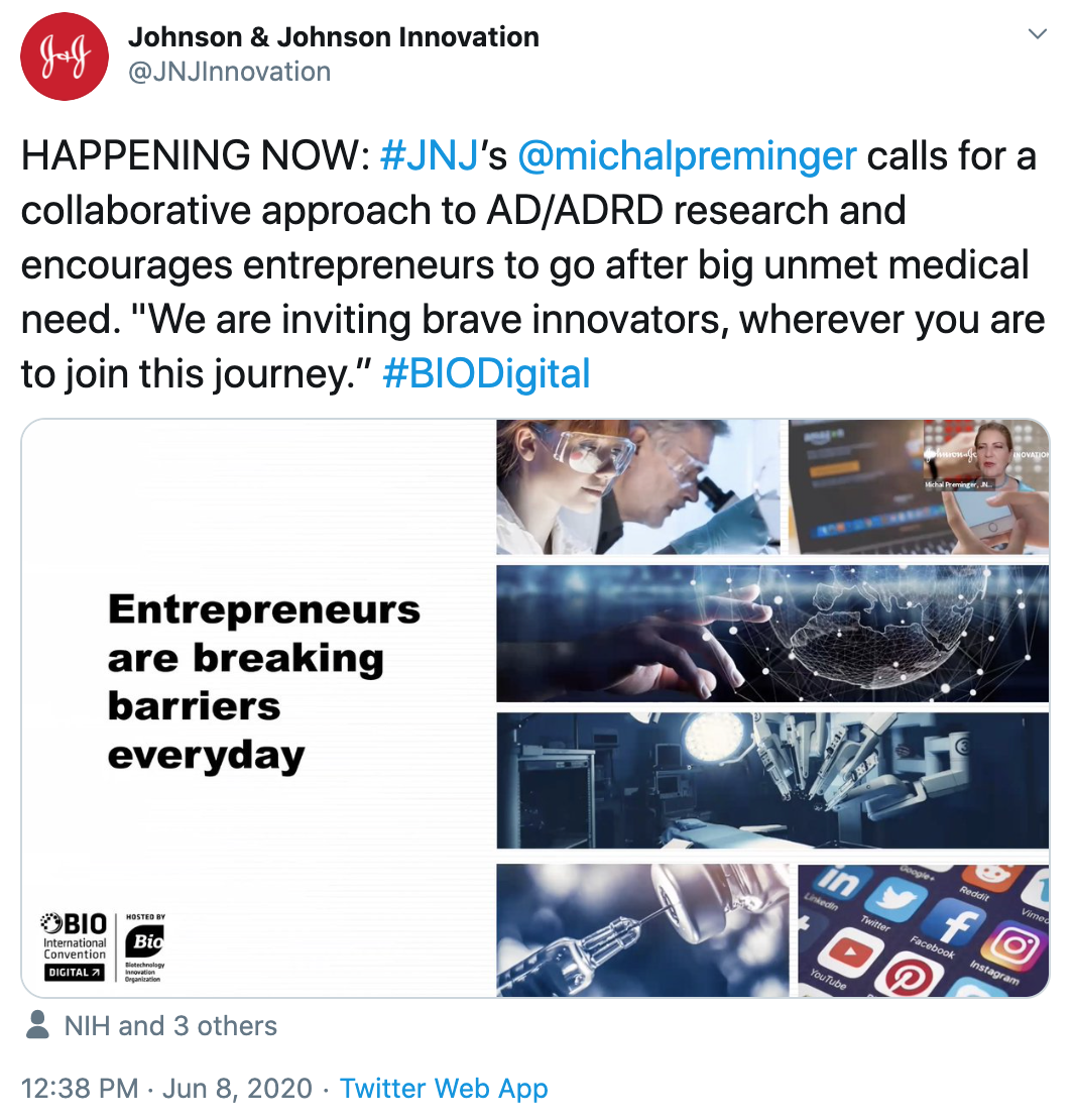 BIO Digital Day #1 - J&J Innovation Tweet
